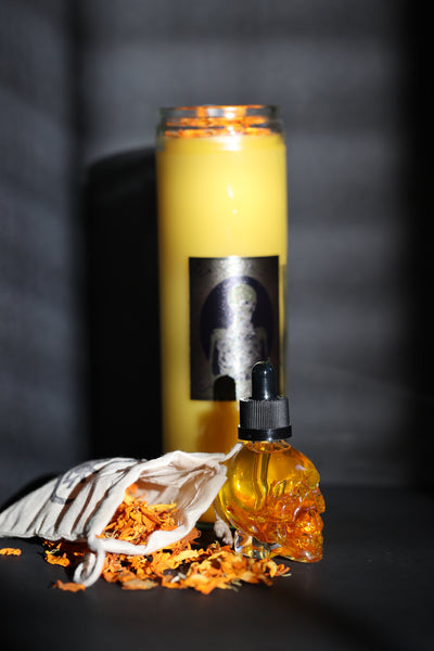 Ancestor LUZ 7 Day BEESWAX Candle + Skull Anointing Oil